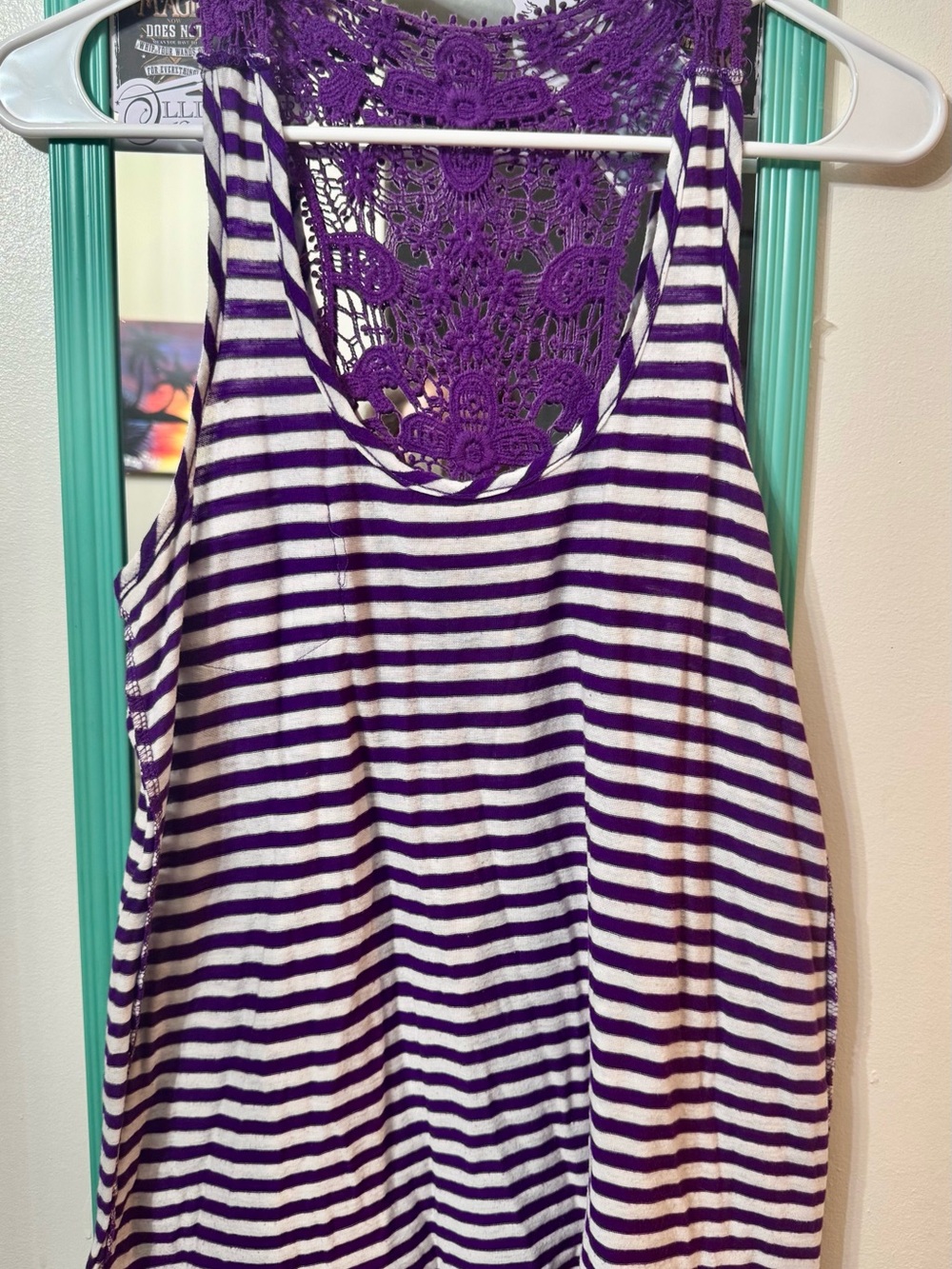 Active Basic Purple & White Striped Tank with Crochet Back Detail
